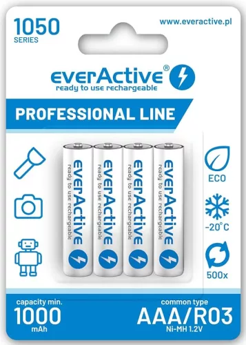 everActive R03/AAA Ni-MH 1050 mAh 1,2V oplaadbare Ni-MH accu, set van 4