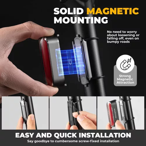 ROCKBROS 24120009001 achterlicht met remsensor, magnetische bevestiging, 7 lichtmodi, USB-oplaadbaar, IPX6 waterdicht