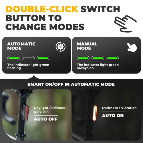 ROCKBROS 24120009001 achterlicht met remsensor, magnetische bevestiging, 7 lichtmodi, USB-oplaadbaar, IPX6 waterdicht