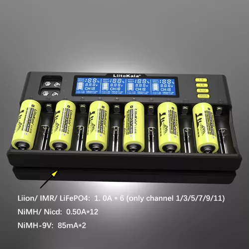 Liitokala Lii-S12 LCD batterij oplader – parallel opladen van 12 batterijen
