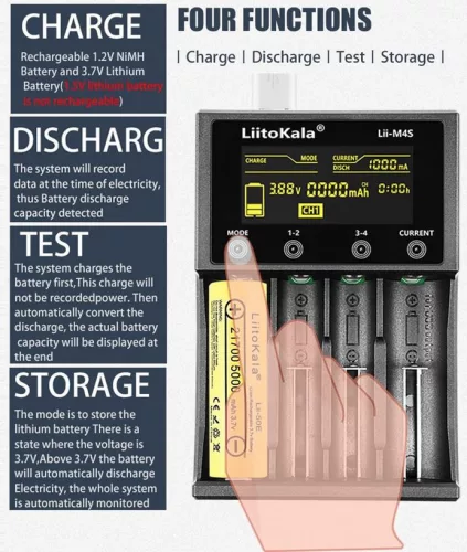 Liitokala Lii-M4S batterij oplader met testfunctie