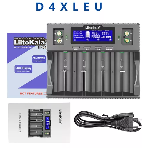 LiitoKala Lii-D4XL batterijoplader, tot 4× 32700 batterijen