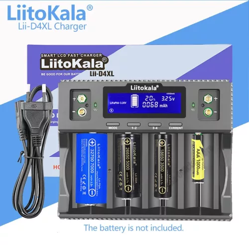 LiitoKala Lii-D4XL batterijoplader, tot 4× 32700 batterijen