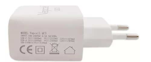 Vapcell QC3 wandlader adapter met 3A/18W laadstroom