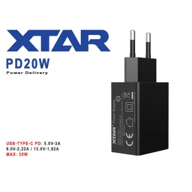 XTAR PD20W wandlader adapter met 3A laadstroom, 20W vermogen