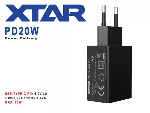 XTAR PD20W wandlader adapter met 3A laadstroom, 20W vermogen