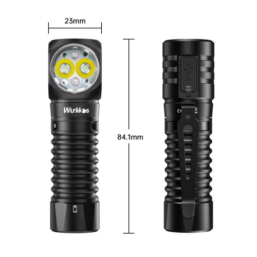 Wurkkos HD12 Mini lamp, wit en rood licht, USB-C oplaadbare 14500/AA hoofdlamp, eenvoudig bedieningspaneel, instelbare hoofdband