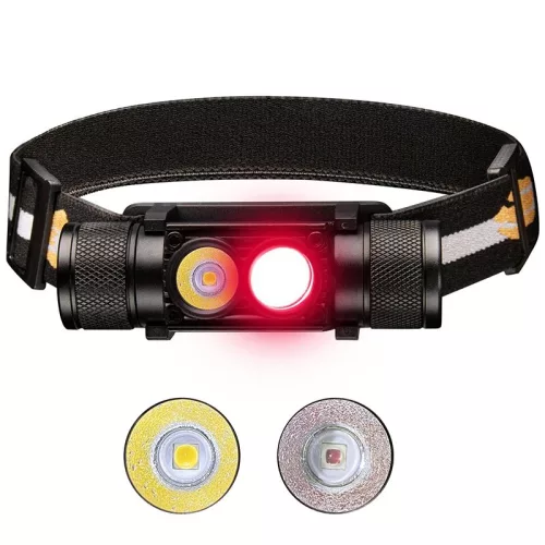 Sofirn D25LR hoofdlamp met rood en wit LED-licht