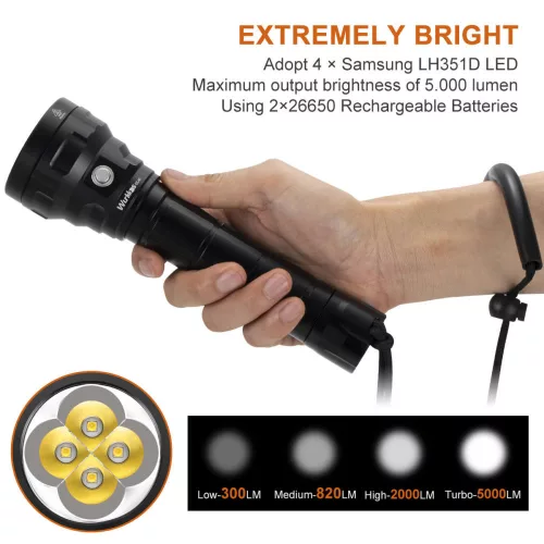 Wurkkos DL40 duiklamp 4x Samsung LH351D LED 5000 lumen – 2 accu’s