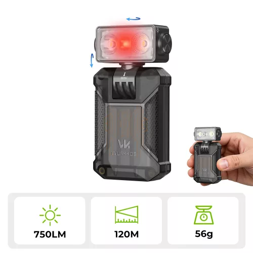 WURKKOS HD04 Clip-On EDC Zaklamp – 750LM, 180° draaibare kop, spot-/vloedlicht/RGB voor outdoor, werk & noodsituaties