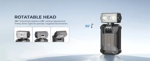 WURKKOS HD04 Clip-On EDC Zaklamp – 750LM, 180° draaibare kop, spot-/vloedlicht/RGB voor outdoor, werk & noodsituaties