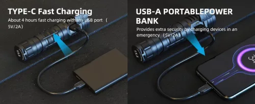 WUBEN C2 high-power LED zaklamp, 2000 lumen, oplaadbaar, IP68 waterdicht, 7 modi