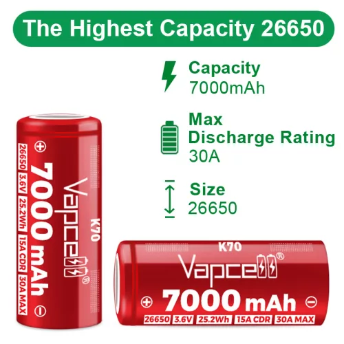 Vapcell K70 26650 7000 mAh oplaadbare Li-ion accu