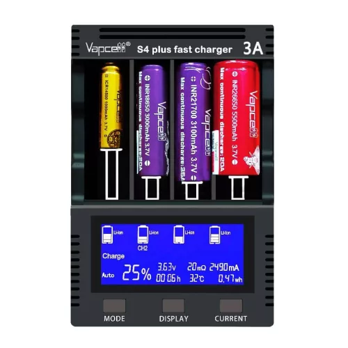 Vapcell S4 Plus V3 batterijoplader, totaal 12A laadstroom